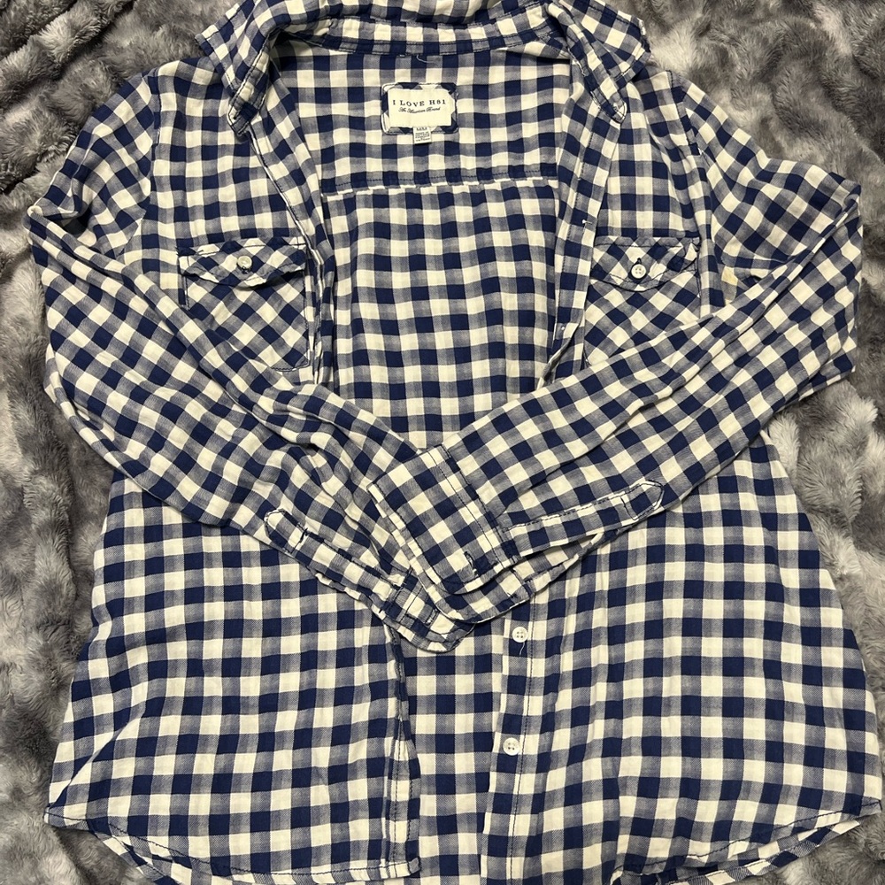 Navy Plaid Button Shirt